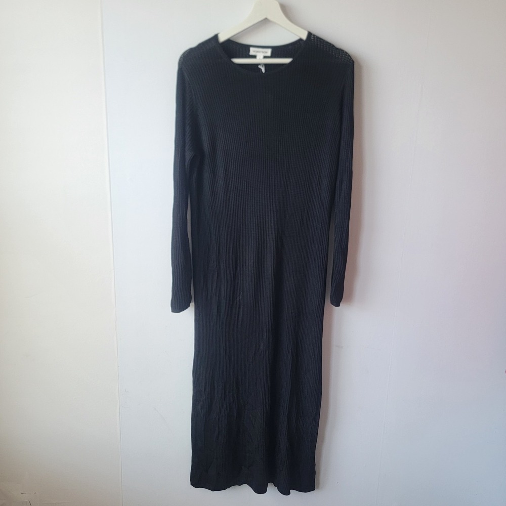 nordstrom womens Ribbed Midi Dress size L with Side Slits minimelist long sleeve